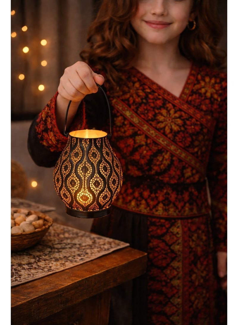 أولودينيز  رمضان فوانيس مغربية معدنية بنقوش مفرغة – تعمل بالبطارية وبدون أسلاك، ديكور للمنزل ورمضان (طقم فوانيس 2 معًا) - Image 3